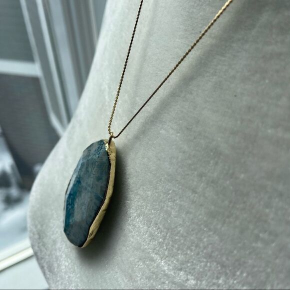 Speckled blue dragon veins agate stone pendant boho necklace - Picture 8 of 10